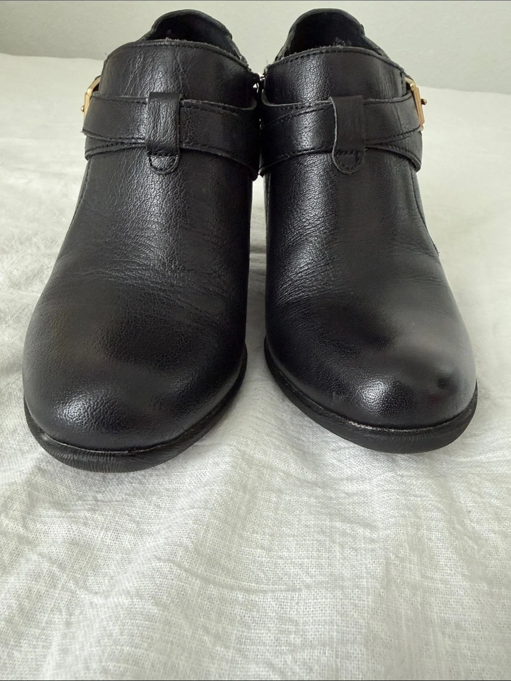 b.o.c Black Leather Moto Ankle Booties Block Heel Minimalist Model Off Duty 7.0